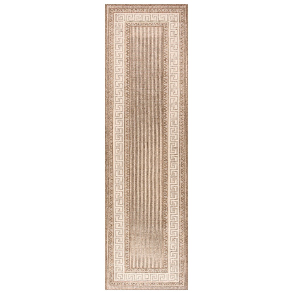 Greek Key Flatweave Anti Slip Hallway Runners in Brown